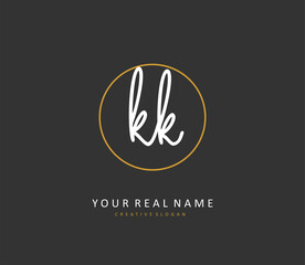 K KK Initial letter handwriting and signature logo. A concept handwriting initial logo with template element.