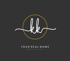 K KK Initial letter handwriting and signature logo. A concept handwriting initial logo with template element.