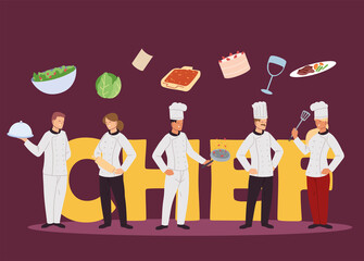 chefs team with kitchen service