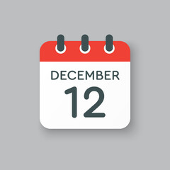 Calendar icon day 12 December, template icon day