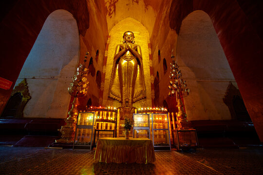 inside of Buddhist temple in Bagan Myanmar