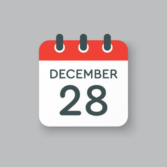 Calendar icon day 28 December, template icon day