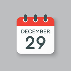 Calendar icon day 29 December, template icon day