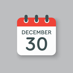 Calendar icon day 30 December, template icon day