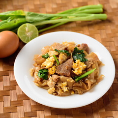 Thai food (Pad See Ew), Stir fried rice noodles soy sauce with pork