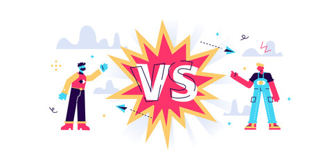 Versus split screen abstract concept, flat tiny 