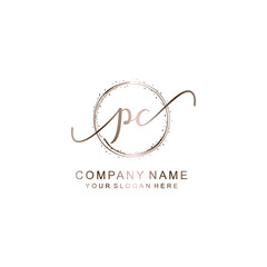 PC Initial handwriting logo template vector