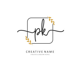 P K PK Initial letter handwriting and signature logo. A concept handwriting initial logo with template element.