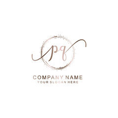 PQ Initial handwriting logo template vector