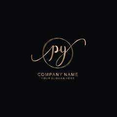 PY Initial handwriting logo template vector