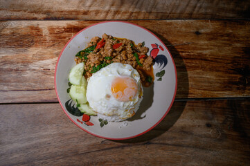 minced pork with Thai basil with fried egg Thai food street food