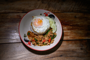 minced pork with Thai basil with fried egg Thai food street food