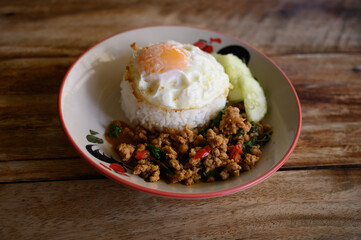 minced pork with Thai basil with fried egg Thai food street food