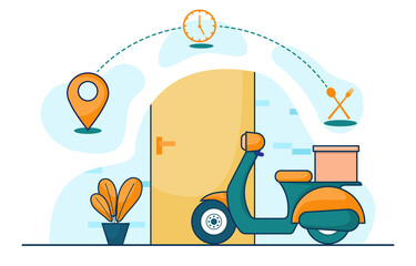 Scooter Motorcycle Delivery Service Food Shipping by Mobile Application