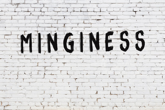 White wall with black paint inscription minginess on it