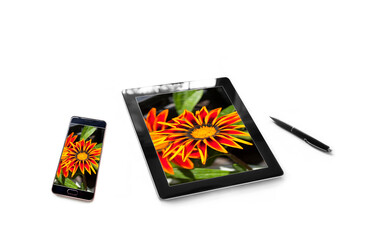 Tablet pc and smartphone with similar screen floral wallpapers