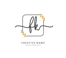 F K FK Initial letter handwriting and signature logo. A concept handwriting initial logo with template element.