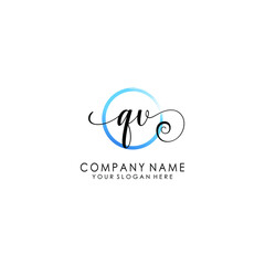 QV Initial handwriting logo template vector
