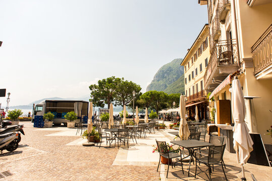 Menaggio. Italy - July 23, 2019: Street Cafe in Center of Menaggio on Como Lake.