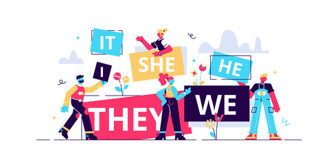 Pronouns vector illustration. Flat tiny 