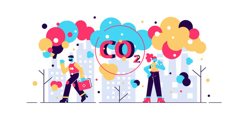 Fototapeta premium CO2 emissions vector illustration. Flat tiny 