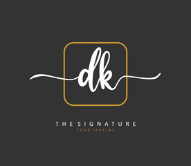 D K DK Initial letter handwriting and signature logo. A concept handwriting initial logo with template element.