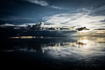 flat uyuni salt and desert , infinite mirror and water 