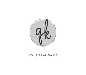Q K QK Initial letter handwriting and signature logo. A concept handwriting initial logo with template element.