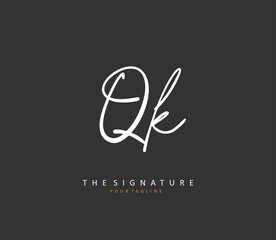Q K QK Initial letter handwriting and signature logo. A concept handwriting initial logo with template element.