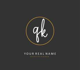 Q K QK Initial letter handwriting and signature logo. A concept handwriting initial logo with template element.
