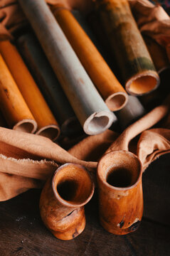 still life with bamboo poles