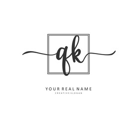Q K QK Initial letter handwriting and signature logo. A concept handwriting initial logo with template element.