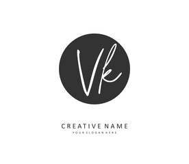 V K VK Initial letter handwriting and signature logo. A concept handwriting initial logo with template element.