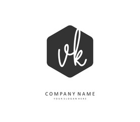 V K VK Initial letter handwriting and signature logo. A concept handwriting initial logo with template element.