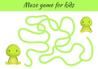 Funny maze or labyrinth game for kids. Help mother find path to baby. Education developing worksheet. Activity page. Cartoon turtle characters. Riddle for preschool. Color vector stock illustration.