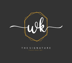 W K WK Initial letter handwriting and signature logo. A concept handwriting initial logo with template element.