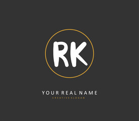 R K RK Initial letter handwriting and signature logo. A concept handwriting initial logo with template element.