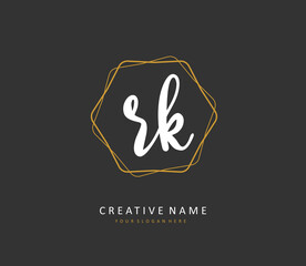 R K RK Initial letter handwriting and signature logo. A concept handwriting initial logo with template element.
