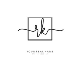R K RK Initial letter handwriting and signature logo. A concept handwriting initial logo with template element.