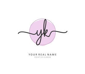 Y K YK Initial letter handwriting and signature logo. A concept handwriting initial logo with template element.
