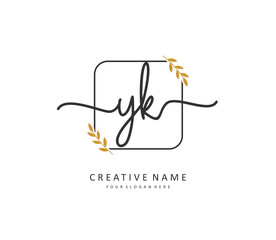 Y K YK Initial letter handwriting and signature logo. A concept handwriting initial logo with template element.