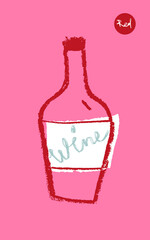 Wine bottle drawing for logo design. Hand-drawn line art with artistic pencil textures. Silhouette of alcohol bottle for emblem vineyard, organic wines banner, autumn wine festival, bar sign template.