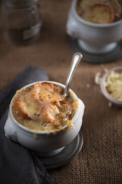 French onion soup with melted gruyere