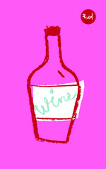 Silhouette of alcohol bottle for emblem vineyard, organic wines banner, autumn wine festival, bar sign template. Wine bottle drawing for logo design.