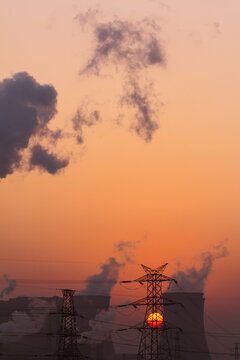 Thermal power plant when sunrise,Beijing