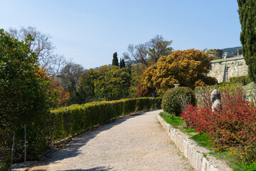 An image of a walkway. Established in 1848. Park Vorontsov Palace. Crimea.