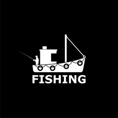 Fototapeta premium Fishing boat side view icon isolated on dark background