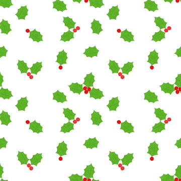 Seamless of holly leaves on white background