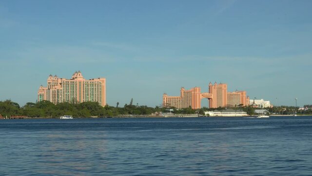 Nassau / Bahamas - November 2019: Atlantis hotel, casino and resort, one of the main tourist attractions. View from the cruise port.