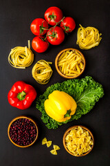 Vegetarian food background - set of vegetables and herbs